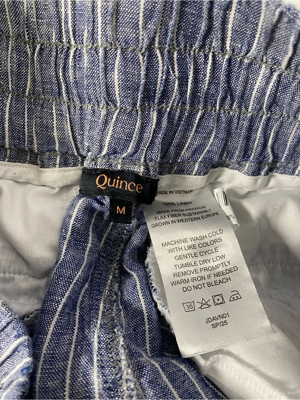Quince 100% European Linen Wide Leg Pants Medium Chambray Stripe Blue